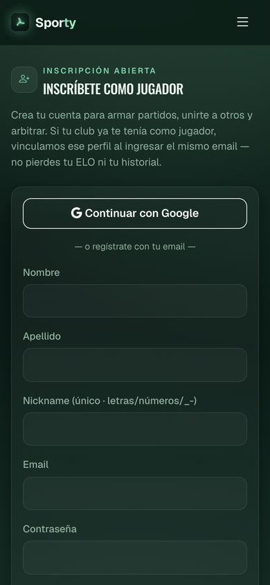 Pantalla de registro