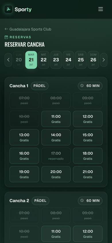 Grilla de reservas por cancha